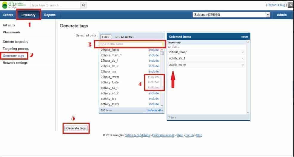 dfp steps generate tags