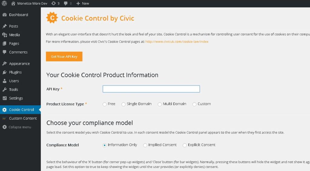 Configure the rest on the Cookie Control page Dashboard panel and hit save at the very bottom