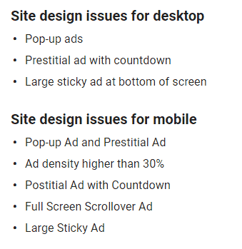 site design issues screenshot desktop and mobile