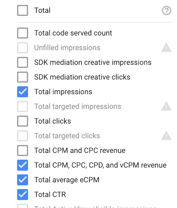 select metrics