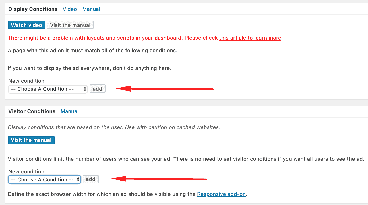 display conditions