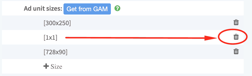 Maximize bids for ad unit by disabling 1x1 size if it's not intended to serve as anchor or non-standard ad format MonitizeMore