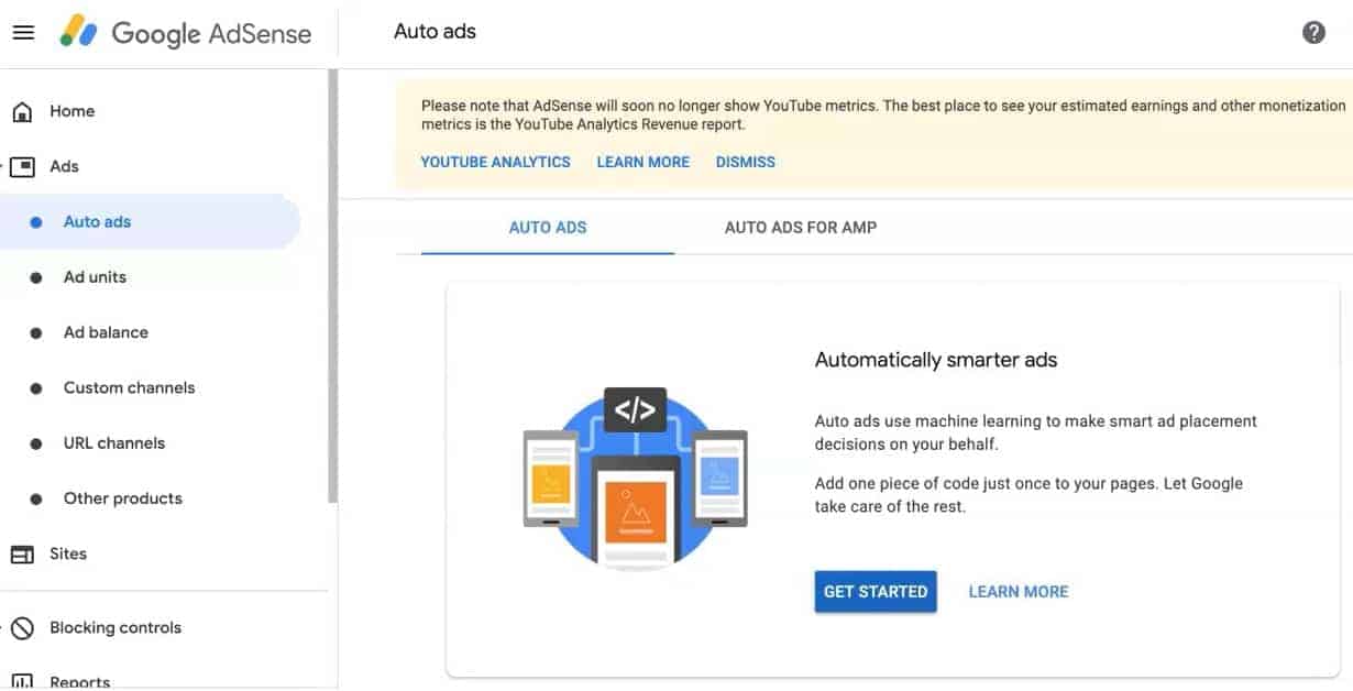 AdSense auto ads screenshot