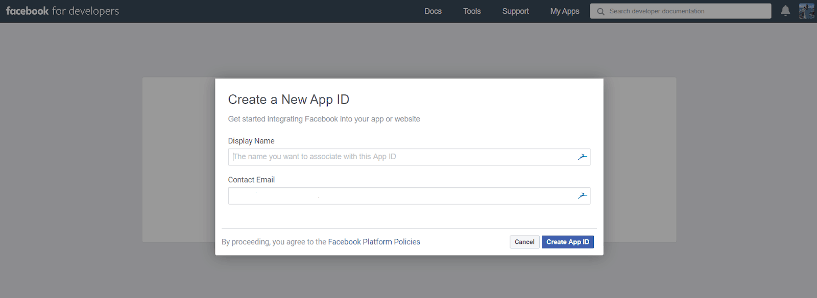 create new app ID