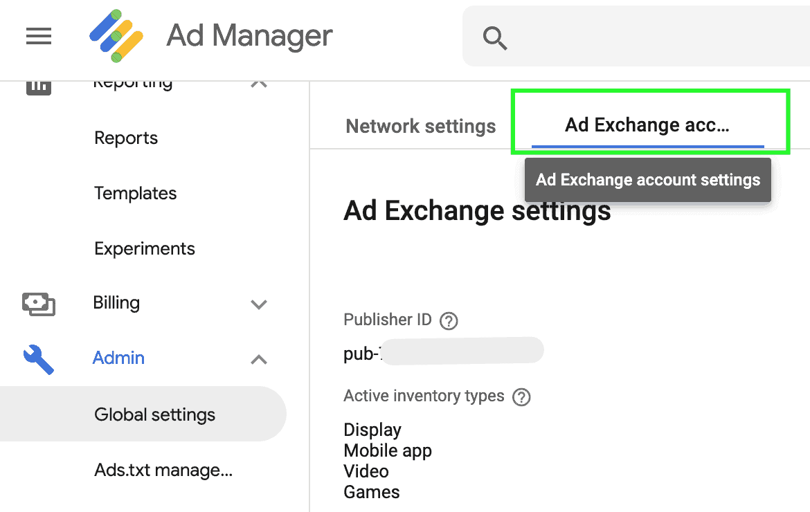 Ad Exchange settings