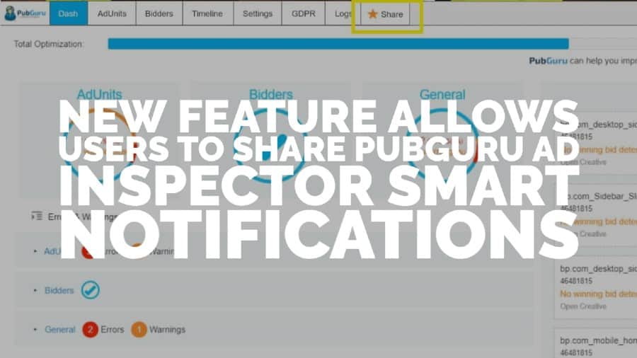 New feature allows users to share PubGuru Ad Inspector smart notifications