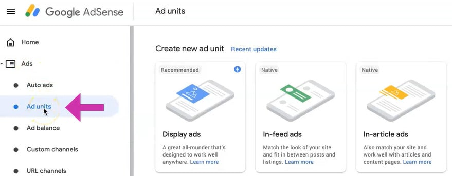 create ad unit screen