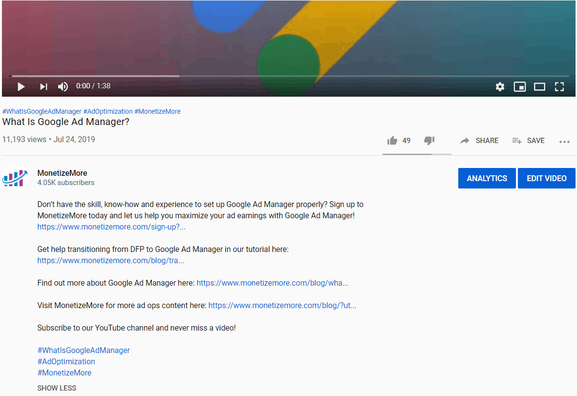 YouTube description link example