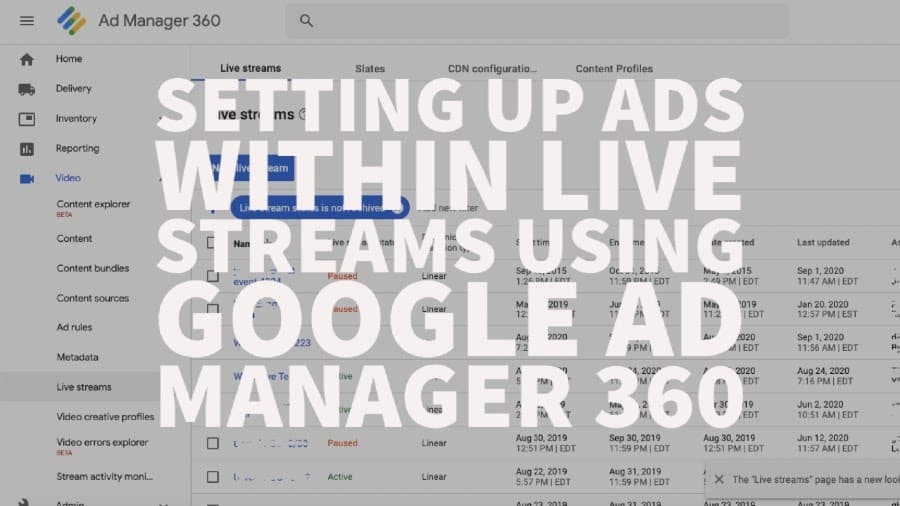 Setting up ads within live streams using Google Ad Manager 360