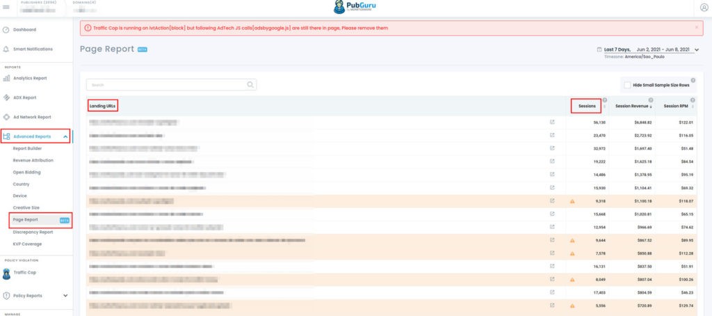 How to use the Page Report in PubGuru MonitizeMore