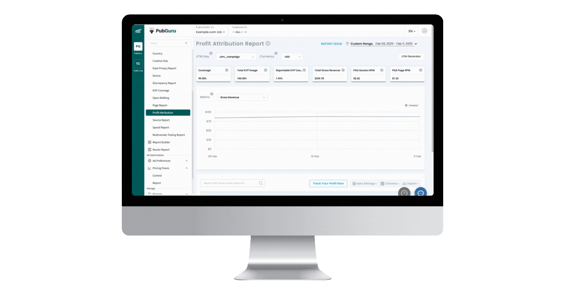 PubGuru Profit attribution report demo