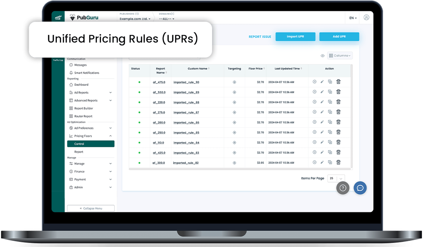 PubGuru Unified Pricing Rules control
