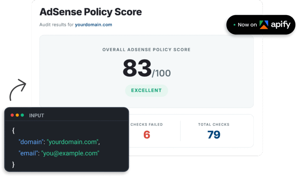 AdSense Policy Grader on Apify MonitizeMore
